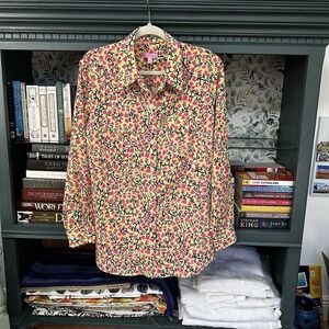 Lilly Pulitzer Size Large Long Sleeve Blouse Yellow Pink Navy Floral Preowned